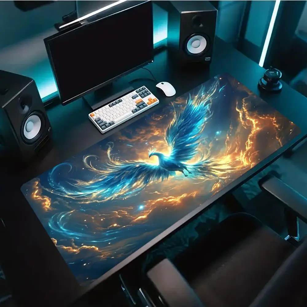 Mystic Galaxy Phoenix Large Extended Mouse Pad Non Slip Rubber Desk Mat For Gaming Laptop Keyboard Office Desktop Decor