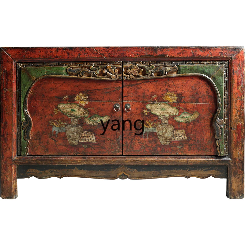 

Yjq Decoration Chinese Retro Carved Cabinet Solid Wood Small Apartment Storage Storage Sideboard Cabinet Integrated Wall