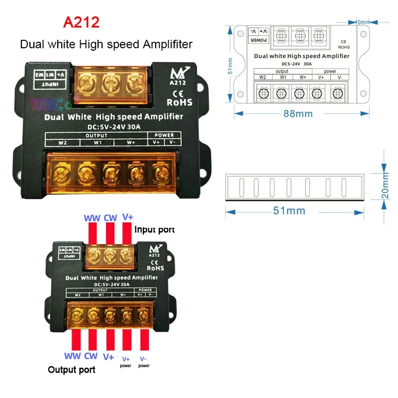 Imagem -02 - Dual Color Led Strip Controller Cct Light Tape Power Signal Repeater Amplificador de Alta Velocidade Branco dc 30a ww cw 5v24v 12v