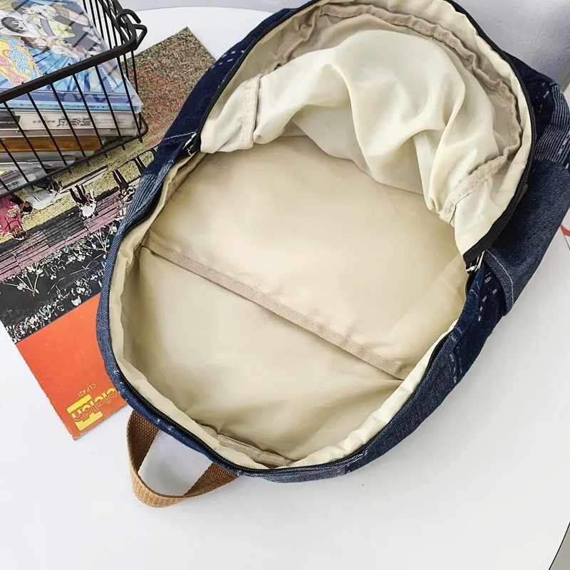 Fashion Canvas Women Backpack Denim Patch Laptop Backpack Men Female College School Bags Large Capacity Travel Shoulder Bag