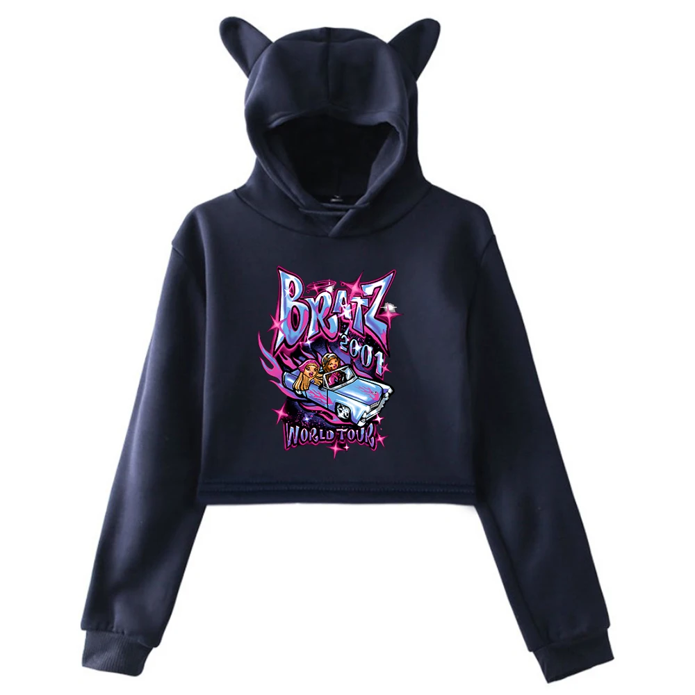 Bratz Pullover Cartoon Pattern Cat Ears Hoodie Long Sleeve Sweatshirts Funny Crop Top Streetwear Women\'s Clothes