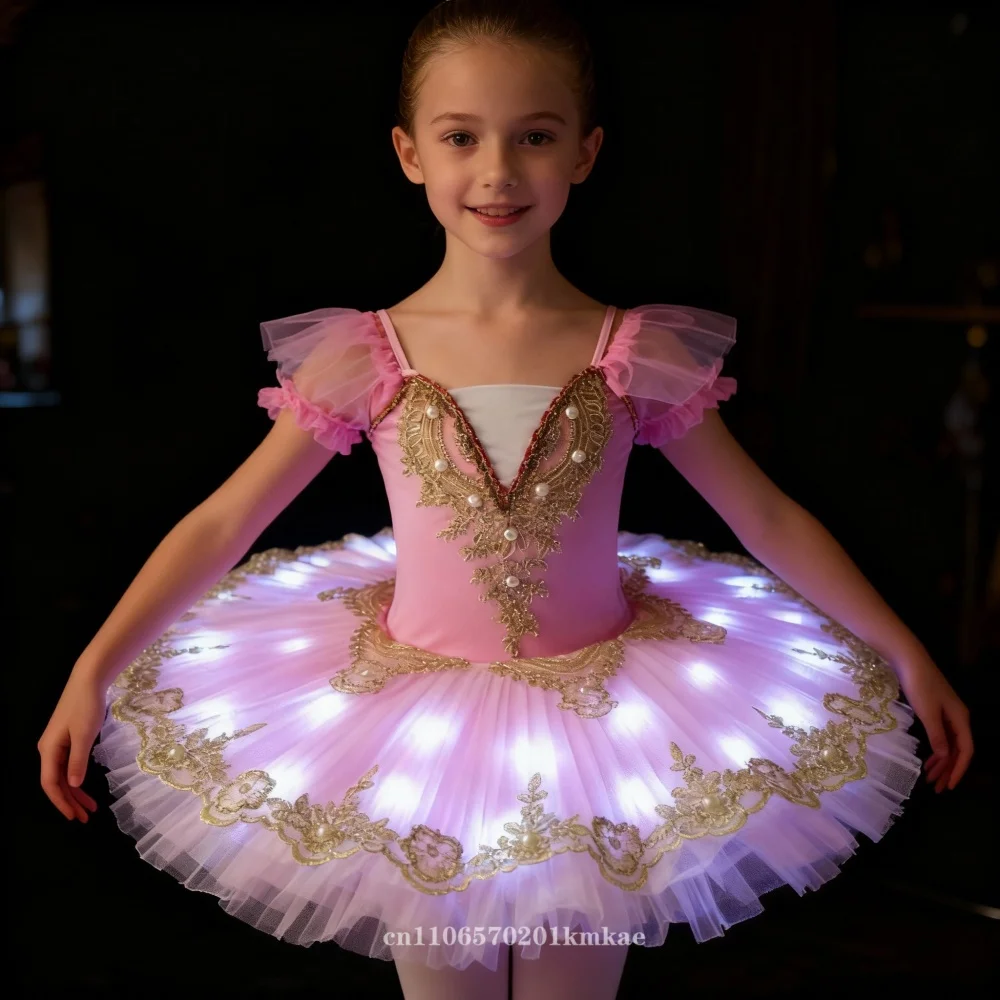 Tutú de Ballet con luz Led, lago de los cisnes, bailarina, panqueque, tutú para niña, mujer, adulto, niño, vestido de Ballet, trajes de baile para niños, falda Led tutú