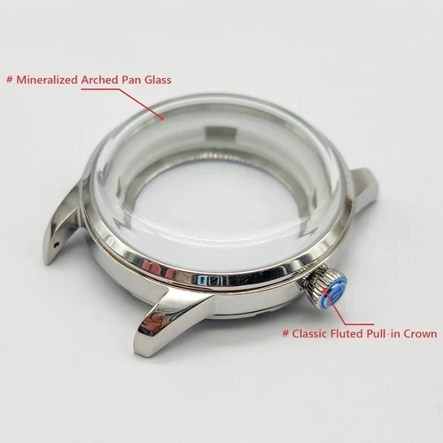 Imagen 2 del producto Caja de reloj de cóctel de 40mm compatible con NH38 NH35, cubierta trasera transparente de cristal con arco de movimiento automático, caja plateada de acero, esfera de 35mm