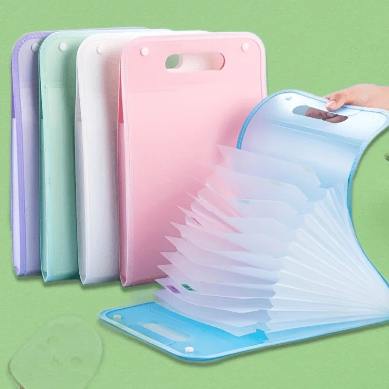 

1 A4 Macaron vertical binding file bag Student test paper storage bag 13 cell portable organ bag, office school supplies