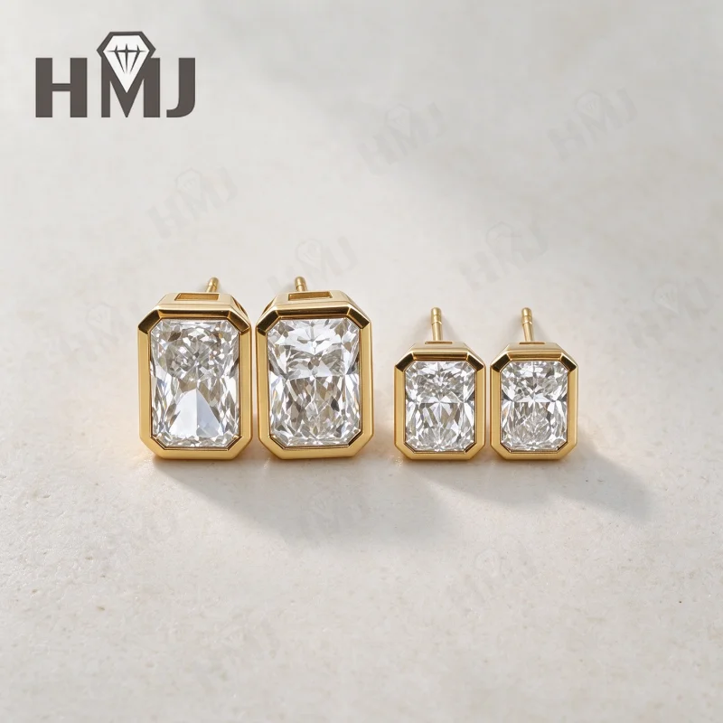 4ct Lab Grown Diamond Earring DEF VS Radiant Cut Ear Studs 10K/14K Gold Classical Anniversary Gift Charms Jewelry for Woman