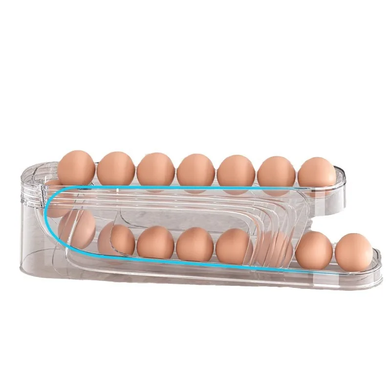 Automatic Scrolling Egg Rack Holder Storage Box Egg Basket Container Organizer Rolldown Refrigerator Egg Dispenser for Kitchen