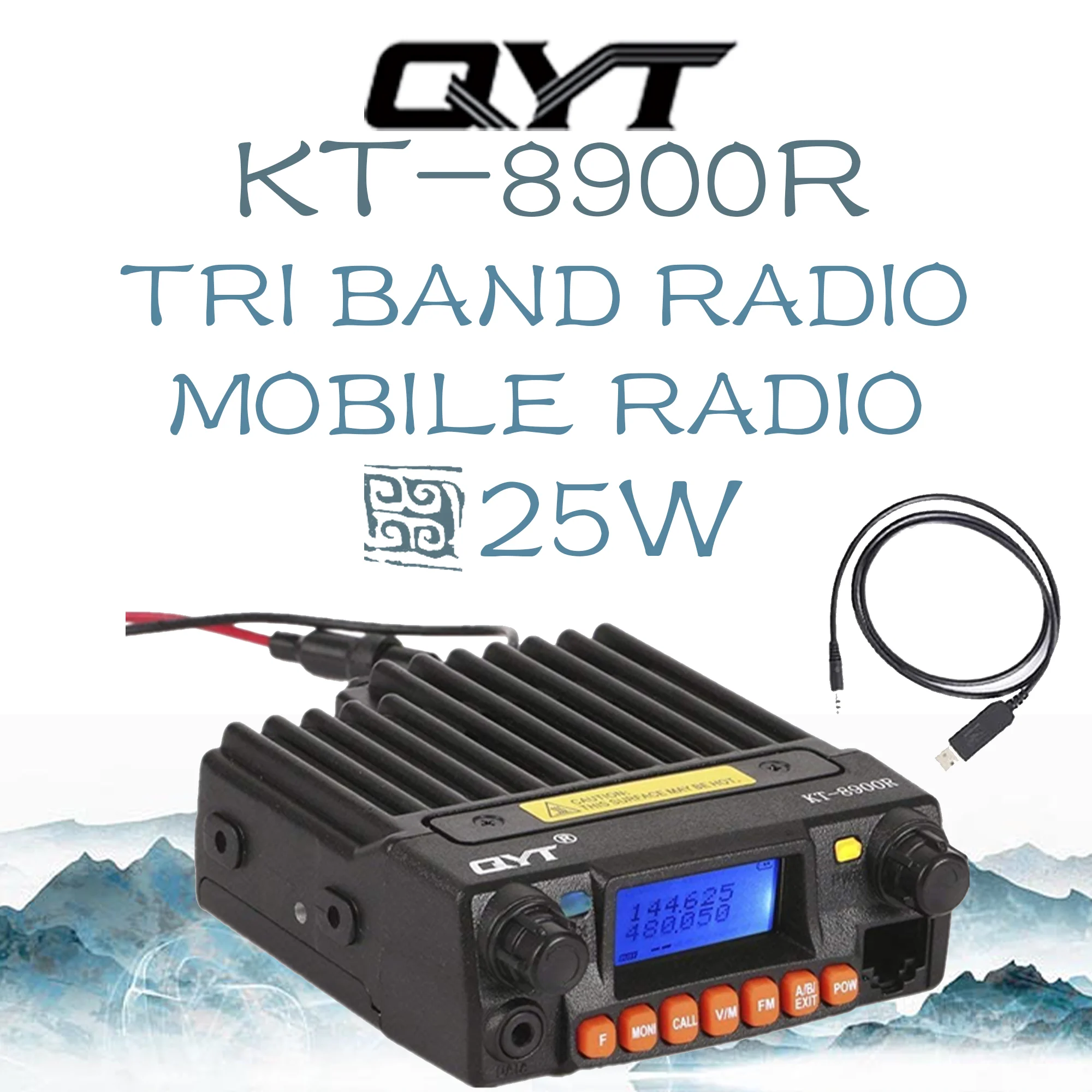 QYT KT-8900R 2M/1.25M/70CM Mobile Radio Tri-Band 25W Dual Standby 200CH Amateur Radio KT-8900 Upgraded Version