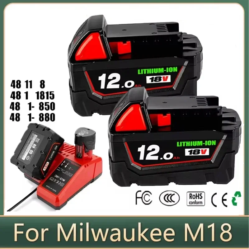 18V NEW 12000mAH For Milwaukee M18 Replacement For Milwaukee M18B5 XC Li-ion battery 48-11-1815 48-11-1850 2604-22 2604-20