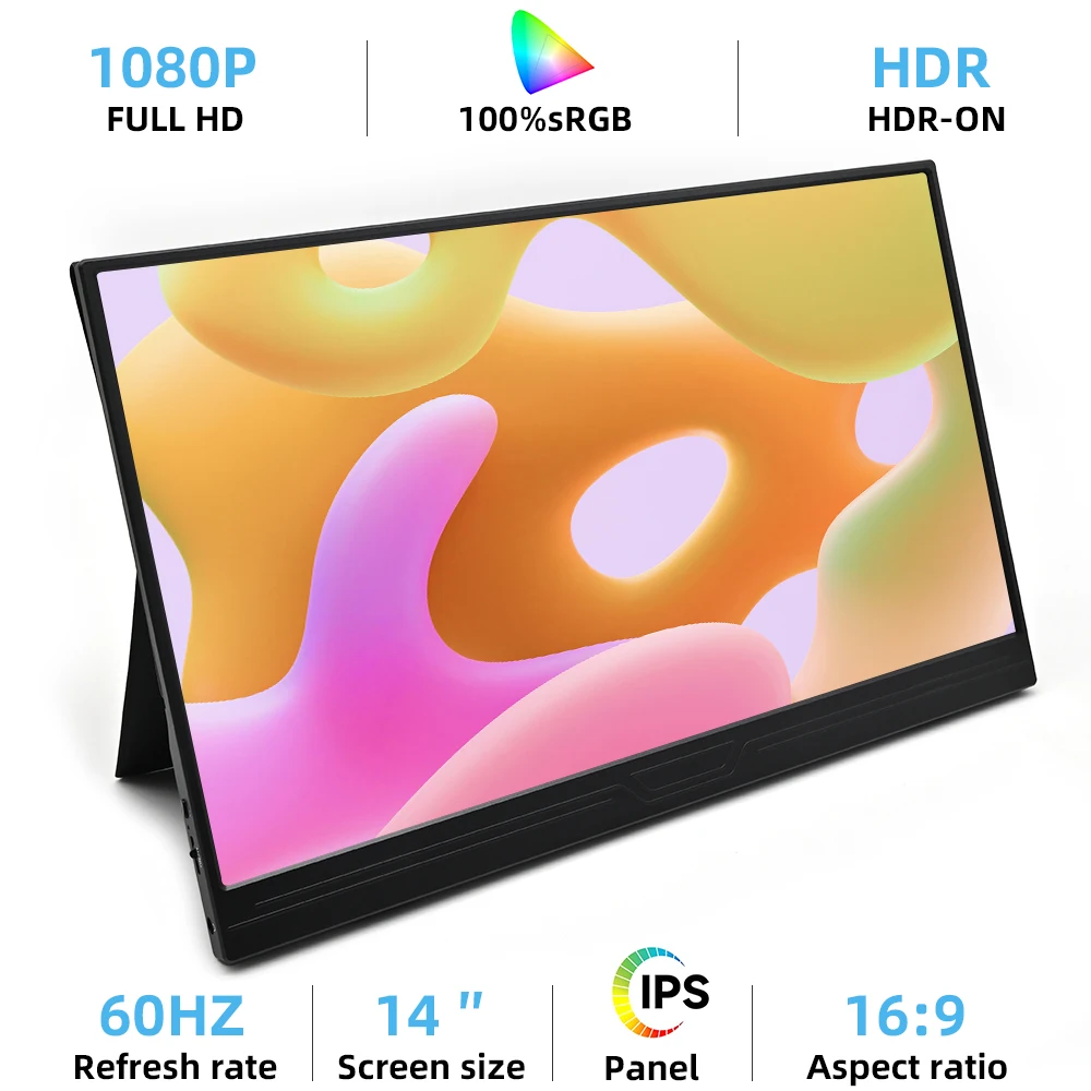

14-дюймовый портативный монитор 1920*1080 400cd/m2 60HZ 16:9 для ноутбука XBox PS4/5 Переключатель сотового телефона Компьютерное расширение Офис
