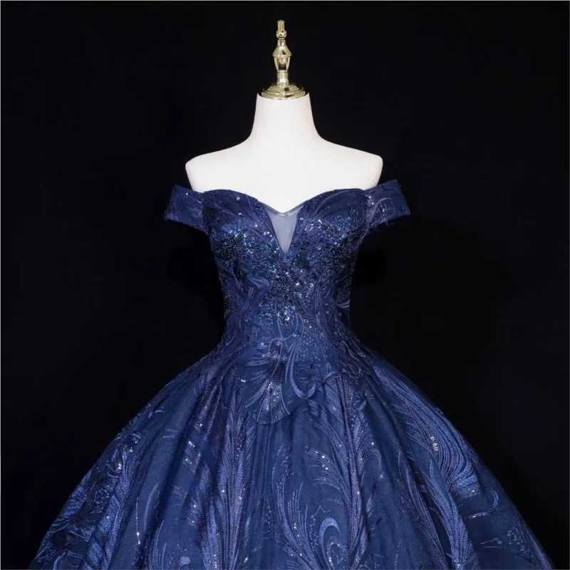 

Colorful gauze singing art examination performance puffy skirt one-shoulder banquet dress