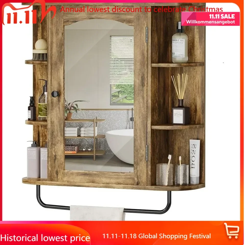 

Bathroom Cabinet With Mirror Door And Detachable Shelf, Used For Bathroom, Living Room, Laundry Room, Bedroom, Bathroom Cabinet