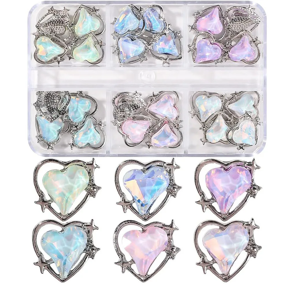 3d colorido coração-como encantos para a decoração do prego, jóias, diy, diy, diy, diy, diy, 24 pcs/box
