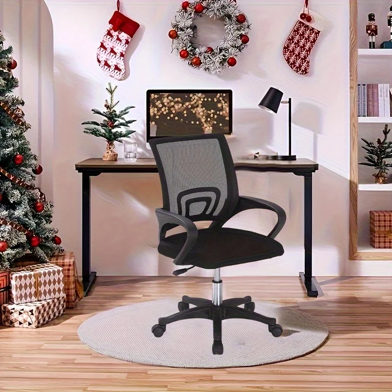 1pc Office Chair, Ergonomic Computer Chair, Rotating Scrolling Grid Task Gaming Chair, Mid-Back Adjustable Table and Chair