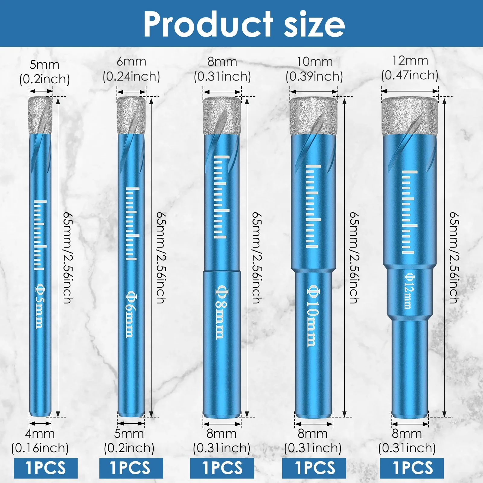 5 قطعة الماس سيراميك مثقاب الخشب السلس رقاقة التفريغ الزجاج مثقاب أداء مستقر الماس هول المنشار للسيراميك #6