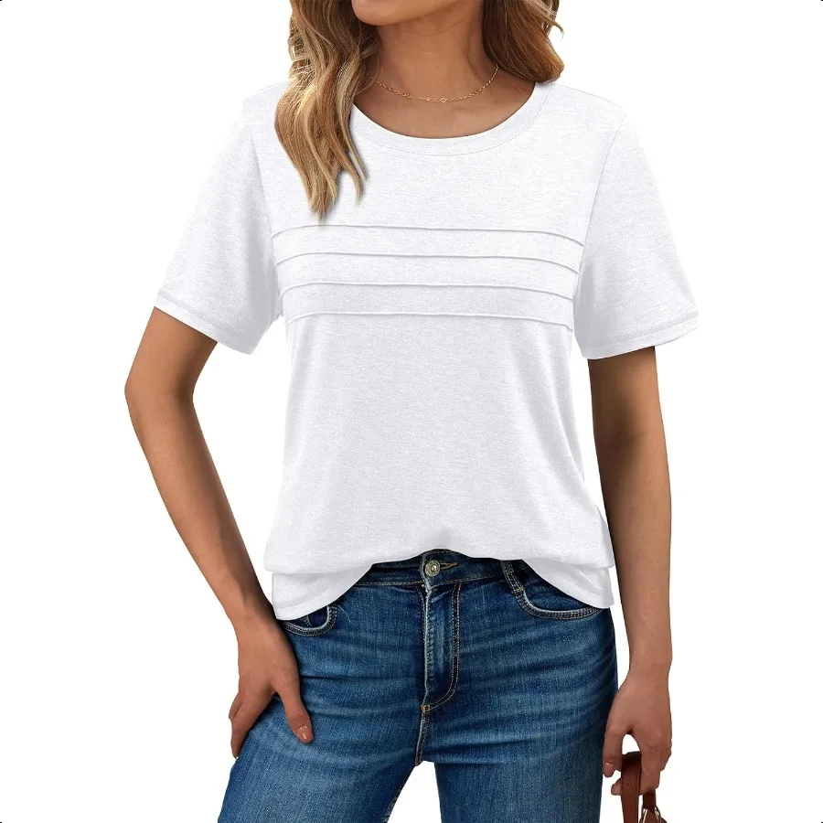 

AUTOMET Women's Summer Short Sleeve Shirts Trendy TShirts Dry Casual Blouses 2025 Crew Neck Tunic Beach Fashion Tops