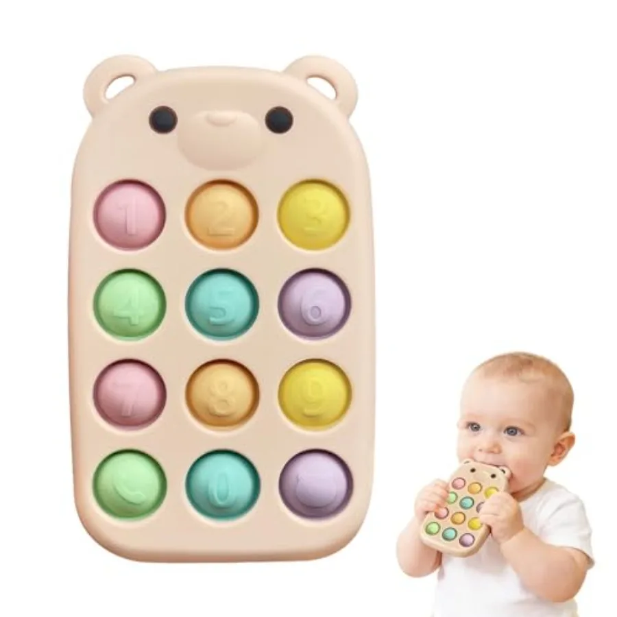 

baby phone teething toys, food grade silicone teether toy for baby 3-18 months, chew toys with number pop bubbles, Fidget Toy f