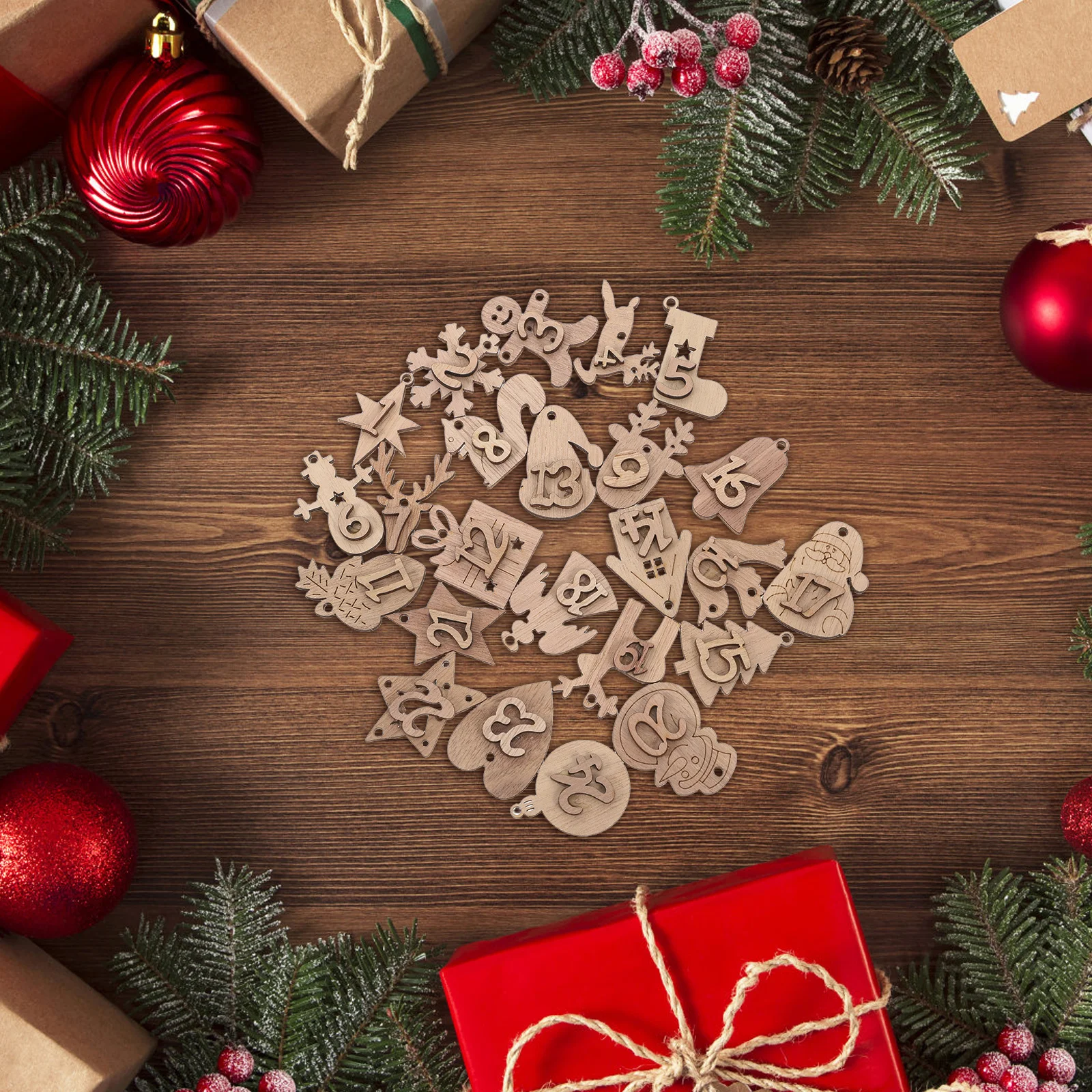 

24pcs Wooden Christmas Calendar Hanging Decorations For Bedroom Office Cafe Xmas Supplies Pendents Bag Decoration