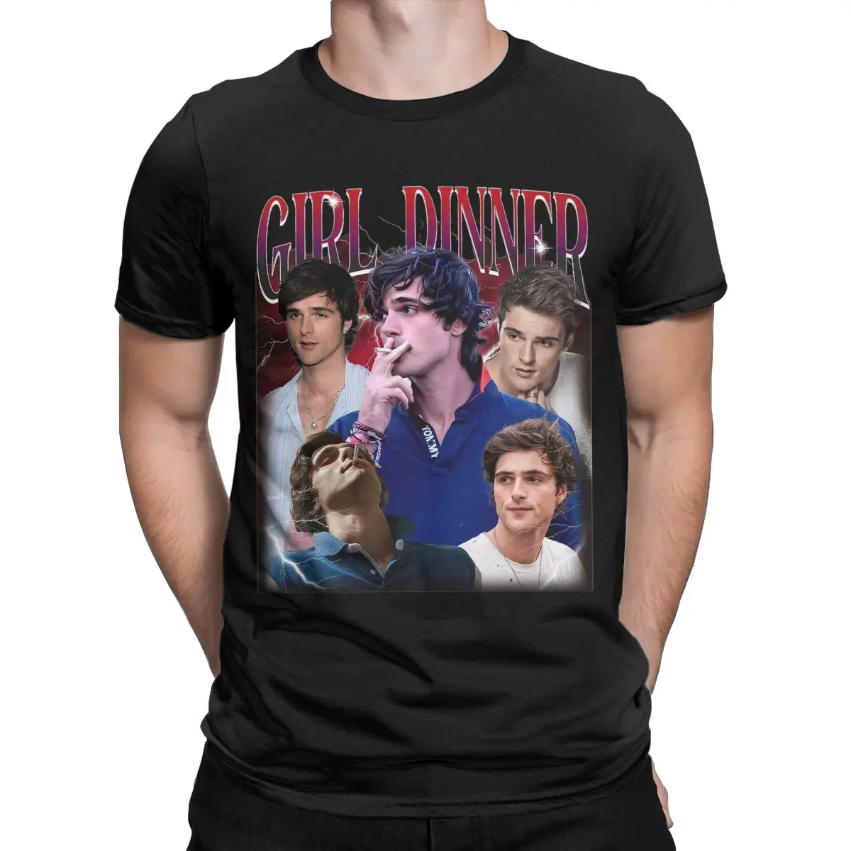 Funny Girl Dinner Jacob Elordi 90s T-Shirt Men Crewneck 100% Cotton T Shirt Short Sleeve Tees Gift Idea Clothes