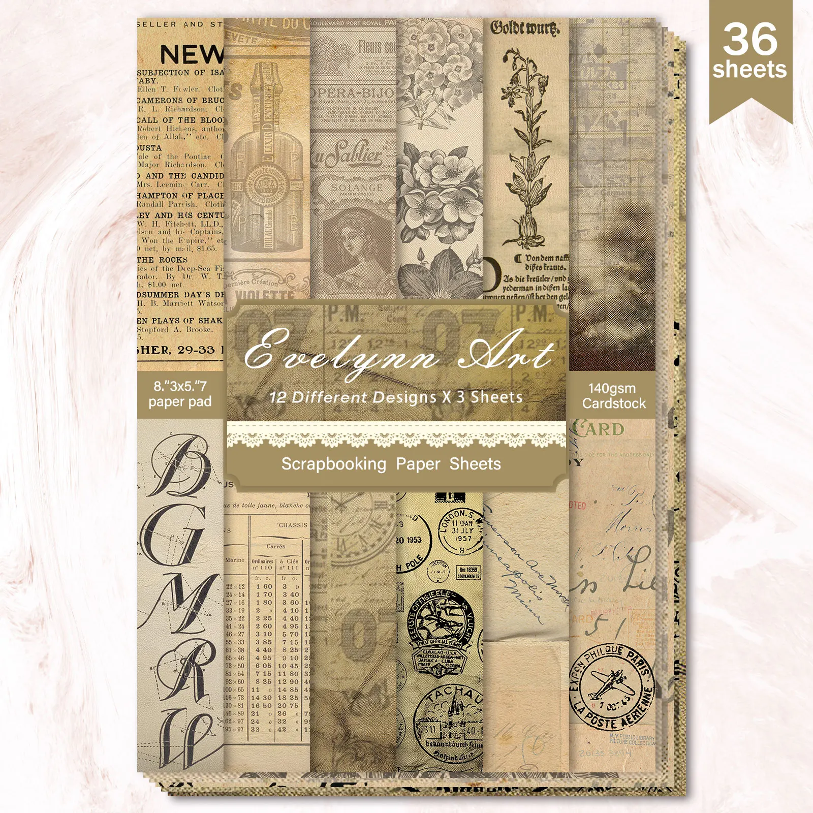 36 ورقة مقاس A5 (صحيفة إنجليزية حنين) لقطة ورق رقيق لمذكرات الرصاصة، ومجلة غير المرغوب فيها، وخلفية بطاقة المعايدة #1