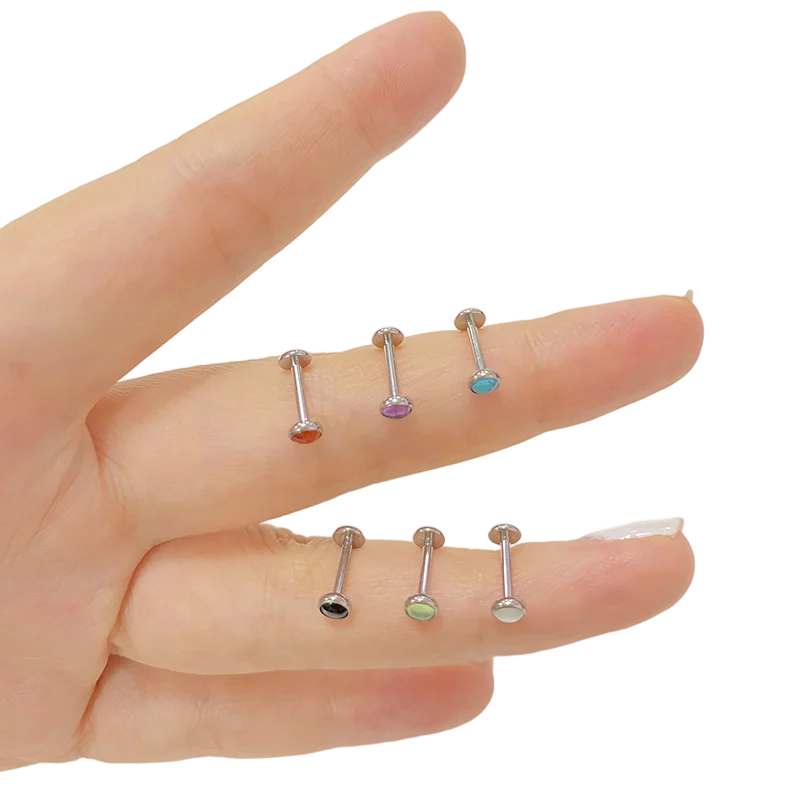 G23 Titanium PIERC Circular Ear Lip Studs with Natural Stone Top Labret Nose Tongue Stud Earring Body Piercing Jewelry Wholesale