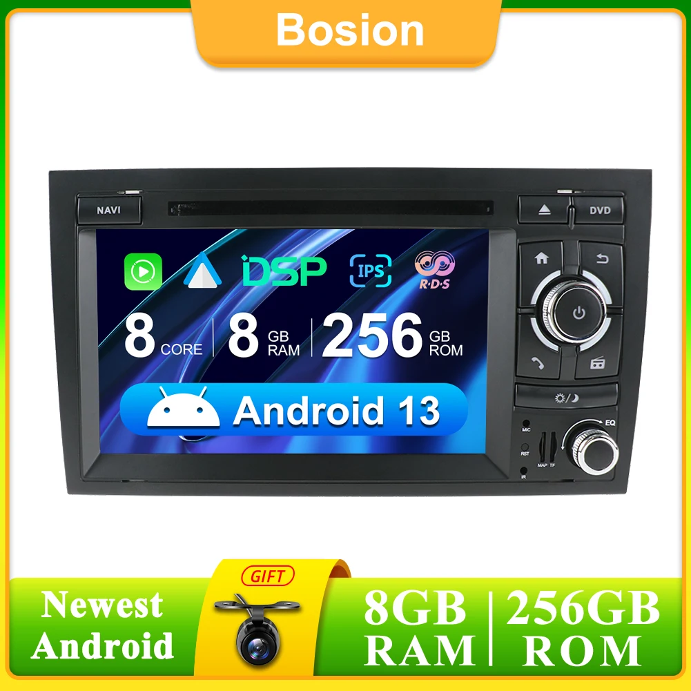 256G Double 2 Din Car Multimedia DVD Player Autoradio Stereo Head Unit For Audi A4 B6 B7 S4 RS4 2003-2011 Android 13 AUX BT GPS