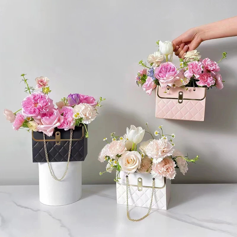 Portable Flower Packaging Box Paper Gift Bag Bouquet Tote Bag Wedding Decor Rose Valentine's Day Birthday Party Candy Gift Box