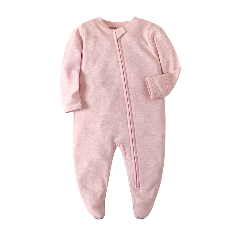 Boys Girls Jumpsuit Zipper Footed Solid Long-Sleeve Pajamas Sleepsuits Organic Cotton Baby Rompers Waffle 100% Cotton Infant