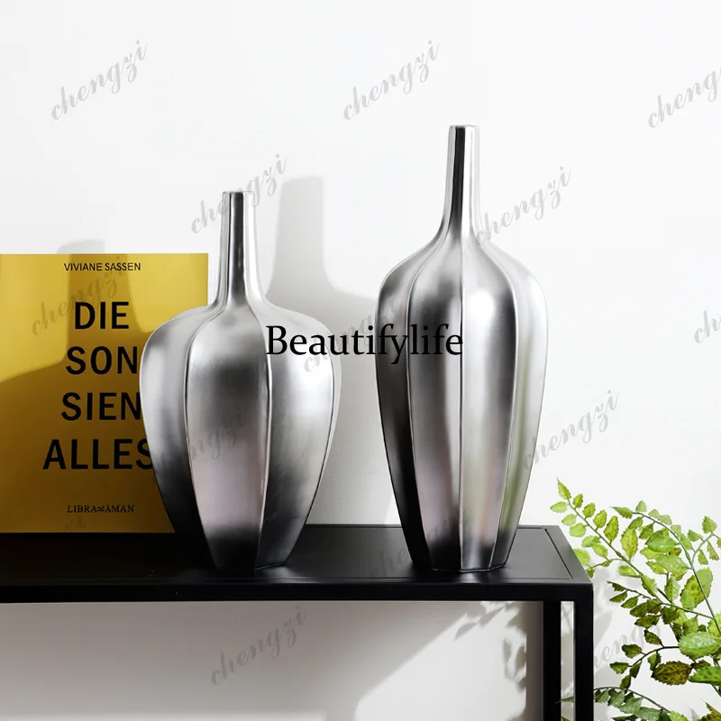 Electroplated vase ornament living room flower arrangement ceramic silver ornament home entrance decoration ornament