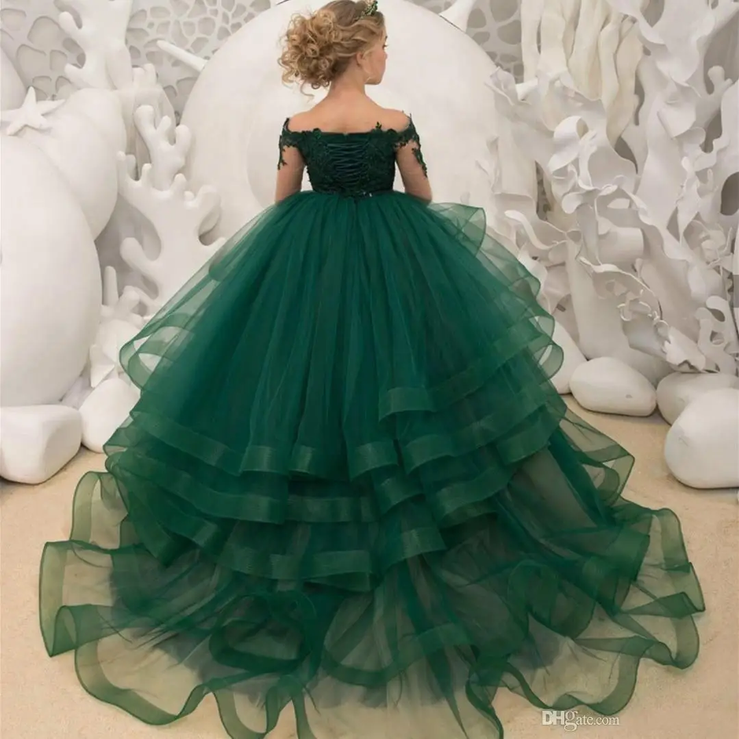 

Green Flower Girl Dresses For Wedding Ruffles Tiered Skirts Toddler Pageant Gowns Tulle Children First Community Dress