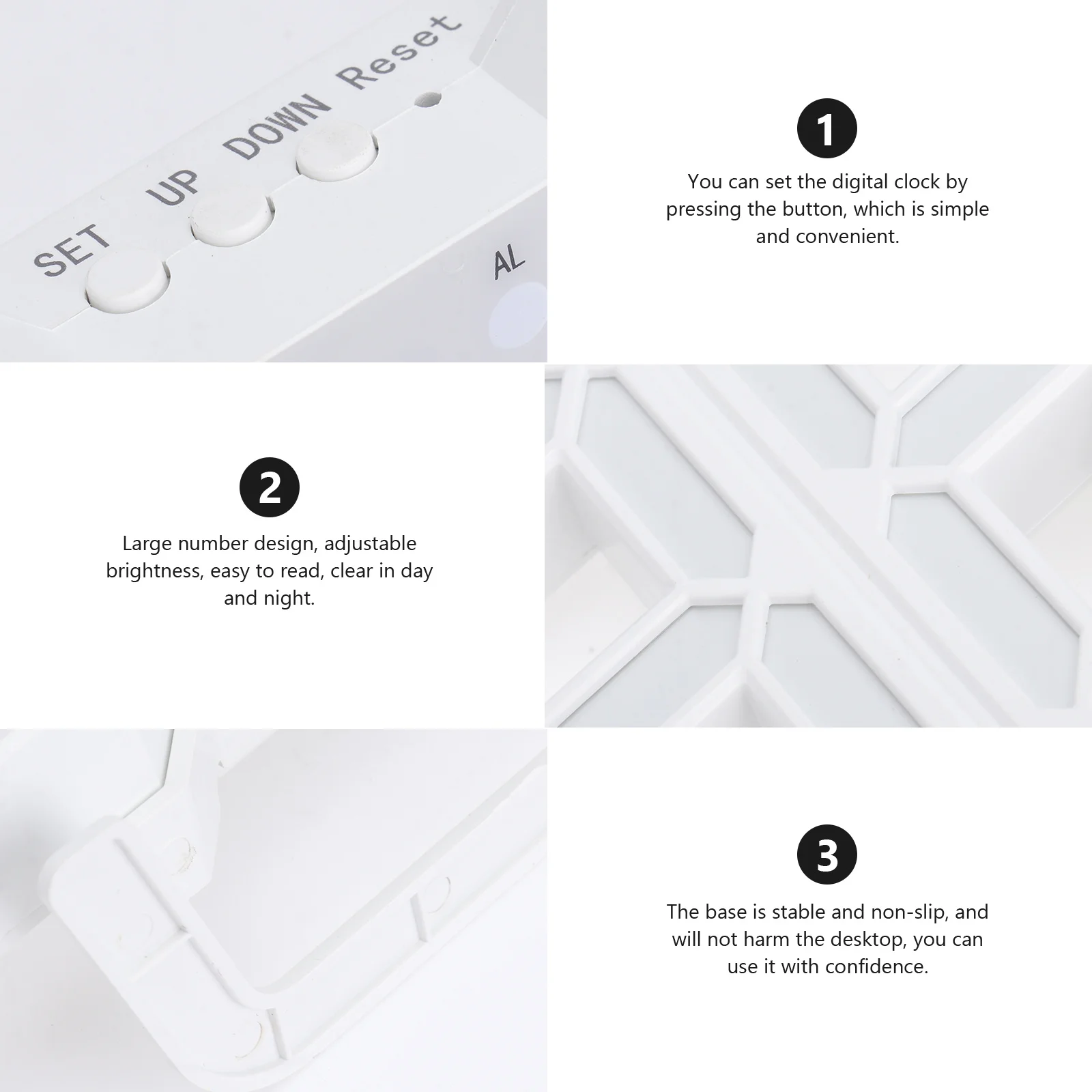 

3D Led Digital Clock White With Red Numbers Brightness Adjustable Alarm Snooze Function Usb Powered Time Temperature Display For