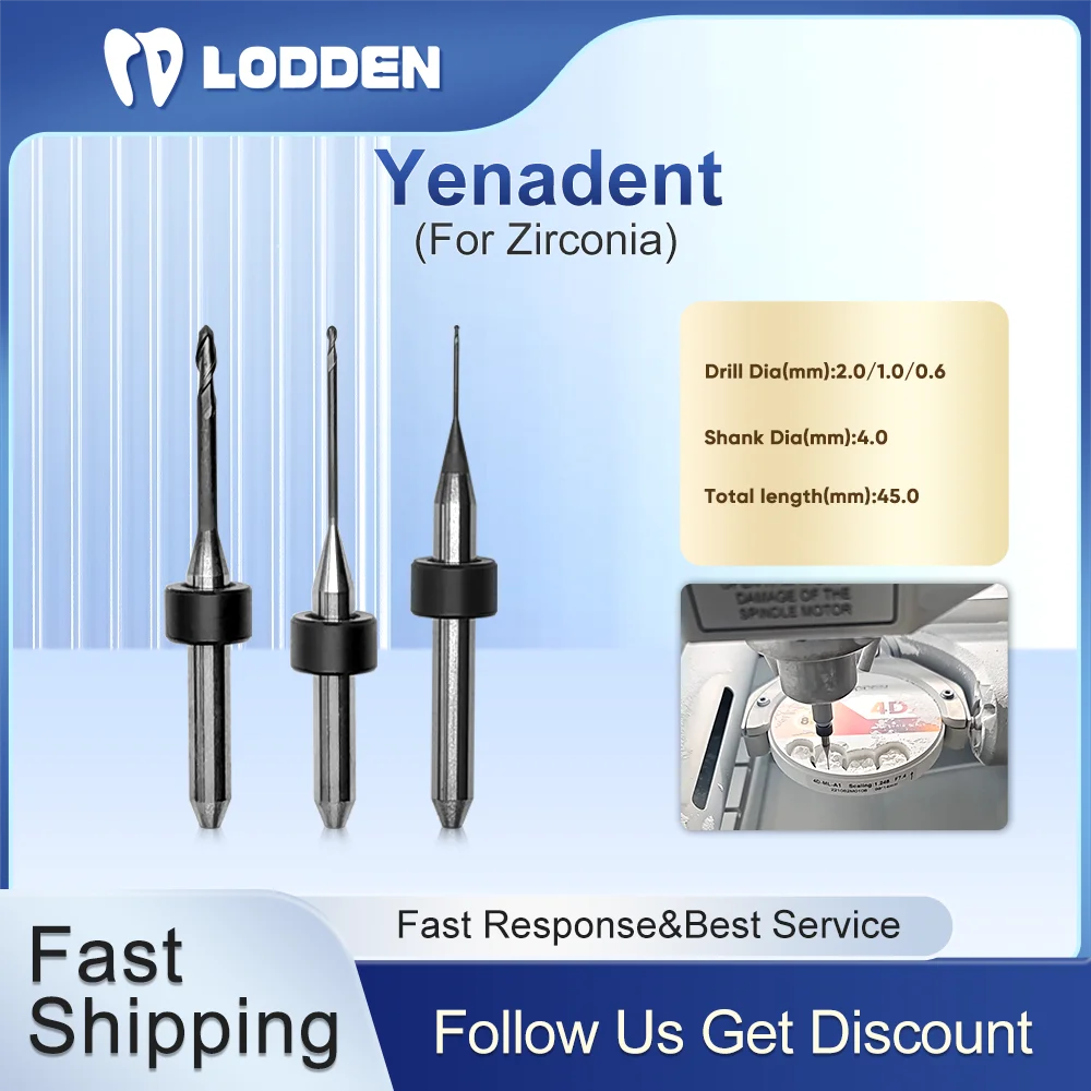 

Lodden Dental Milling Burs Yenadent DC Coating Zirconia Grinding for CAD CAM Milling Machine0.6/1.0/2.0 D4 Total 45mm