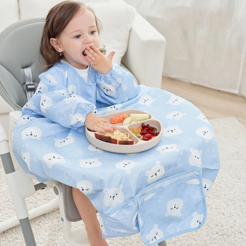 Child Apron Bib Baby Mess-proof Feeding Bib Smock 2-in-1 Highchair Table Cover