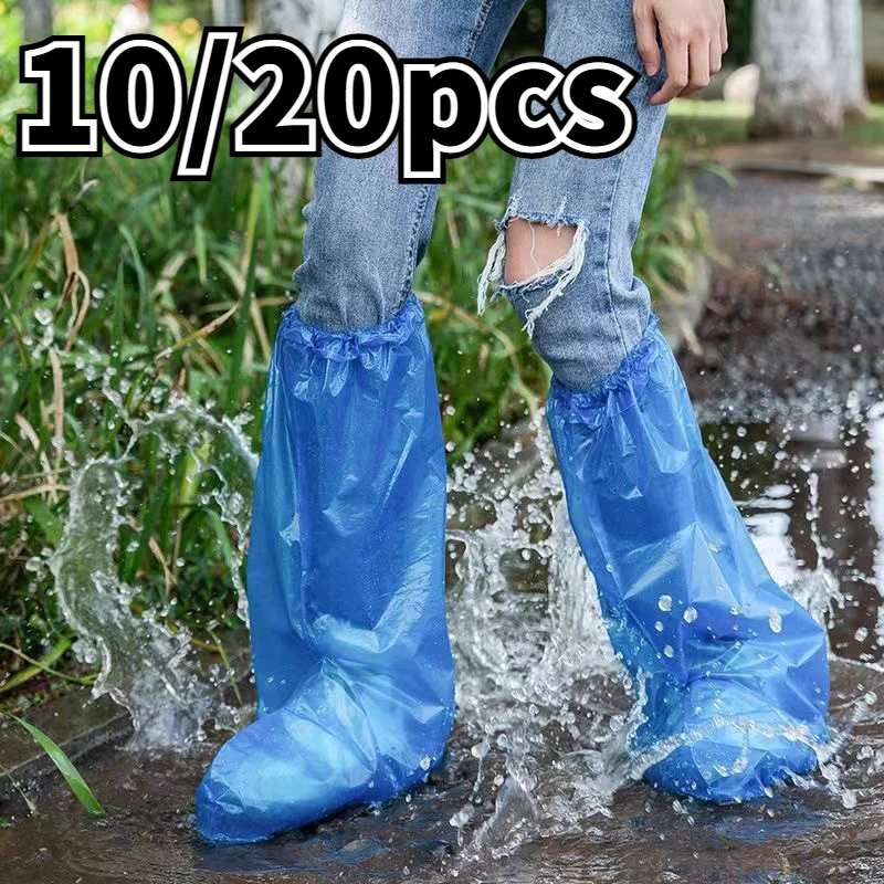 Cubiertas impermeables para zapatos de lluvia, cubiertas desechables de plástico antideslizantes, gruesas y duraderas, productos portátiles para el día lluvioso, 10/20 piezas