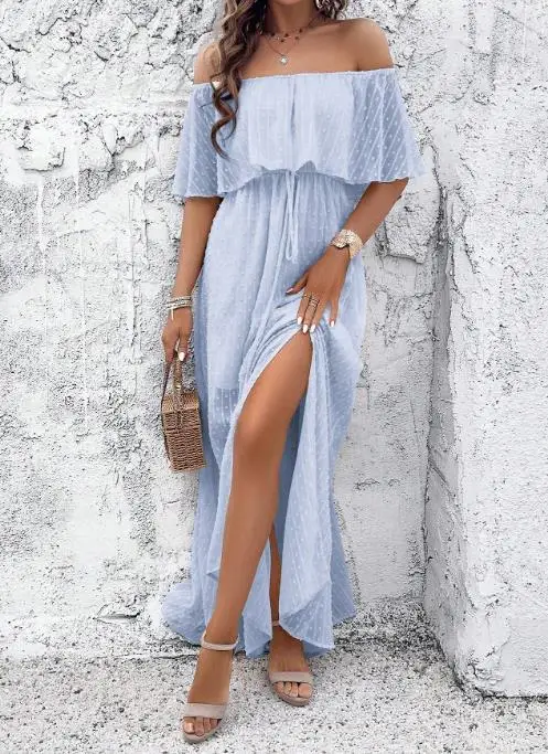 2025 primavera/verão nova moda feminina casual elegante cor sólida vestido de ombro único roupa feminina