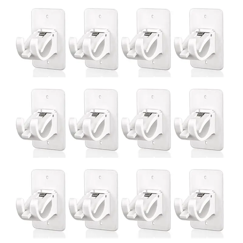 A69ecurtain Rod Bracket Holder 12 PCS, Self Adhesive Crossbar Hook, No Drill Rods Hanger Wall Mount Hooks Drapery Pole