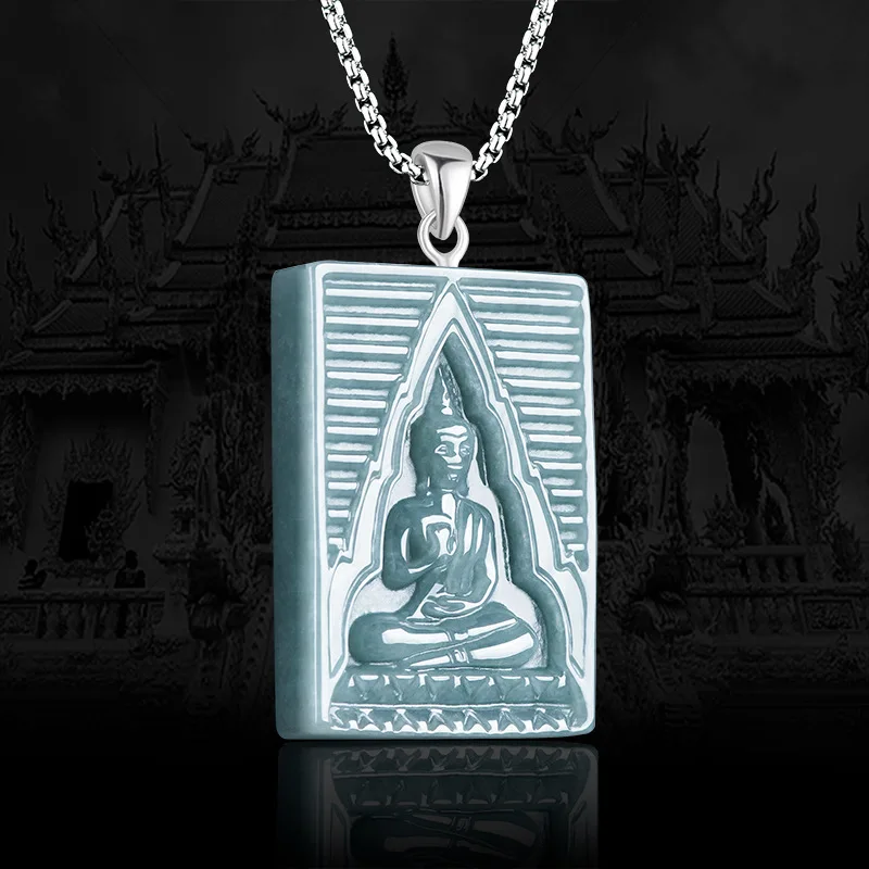 Natural A-grade Jadeite Blue Water Dragon Bodhisattva White Elephants Brand Southeast Asia Thailand Buddha Statue Jade Pendant