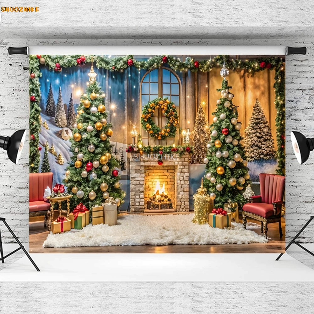 Beenle Kerst Fotografie Achtergrond Kerstboom Open haard Geschenken Familie Party Decor Kinderen Portret Achtergrond Decor Fotostudio