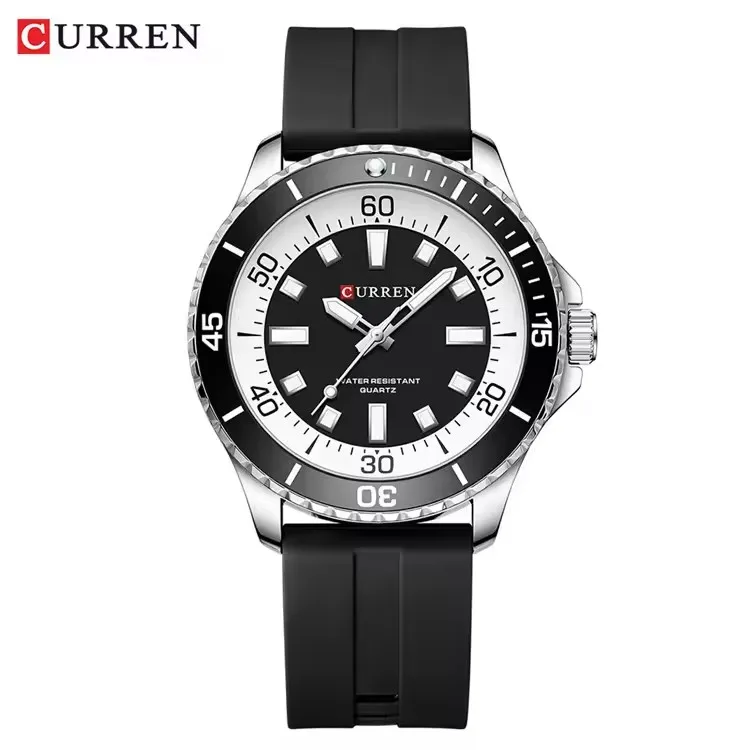 Curren 8448 moda masculina relógio de quartzo ao ar livre grande mostrador luminoso à prova dwaterproof água pulseira silicone esporte relógio pulso reloj hombre