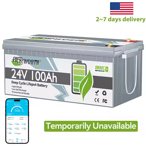 TCBWORTH 24V 100Ah Bluetooth LiFePO4 Battery,Deep Cycles 2560Wh Lithium Battery for Marine,Trolling Motor,Solar Off-Grid System