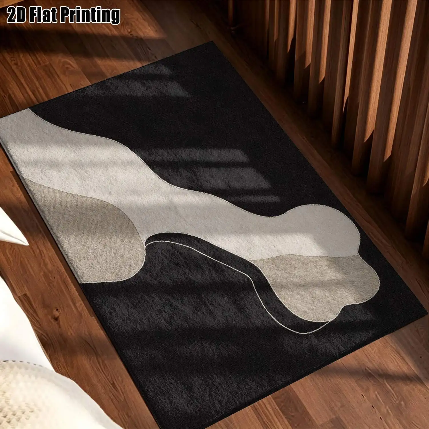 1Pc 2D Printed Nordic-Style Carpet, Simple Beige Abstract Art Pattern, Geometric Abstract Floor Mat, Instagram-Inspired, Machine-Washable, Multi-Size, for Entrance/Dining/Bedroom/Living Room Home Decor