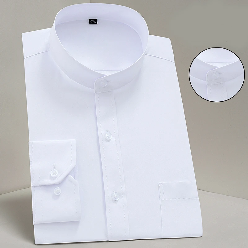 Men's Shirt Long Sleeve Stand-collar (Mandarin Collar) Single Patch Pocket Smart Casual Regular-fit Business Office Dress Shirts