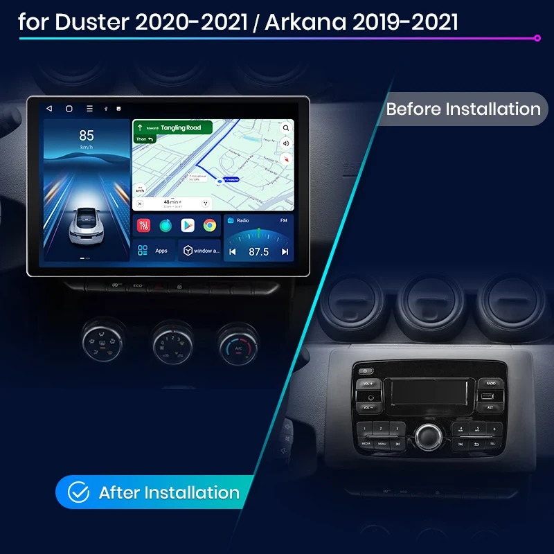 Junsun 11,5 "Android 14 Radio inalámbrica Carplay para coche para Renault Duster HM Arkan 2019-2021 pantalla Multimedia sistemas Samrt DSP SW