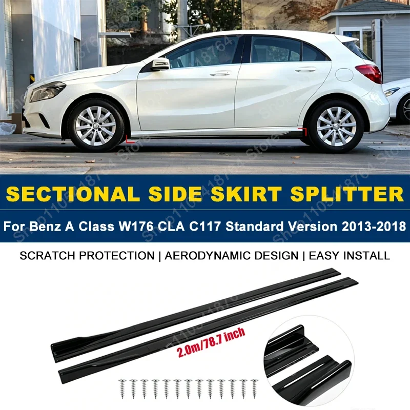 Side Skirts Extension Rocker Panel Splitter For Benz A Class W176 CLA C117 Standard Version 13-18 2M 78.7" ABS Plastic Body Kits