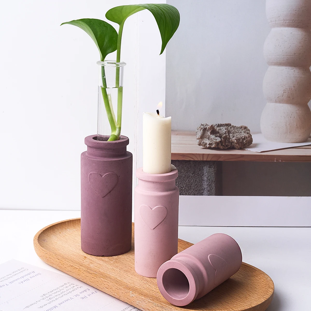 Cylindrical Candle Holder Mold Concrete Test Tube Hydroponic Vase Long Candlestick Resin Mold Creative Love Storage Small Bottle