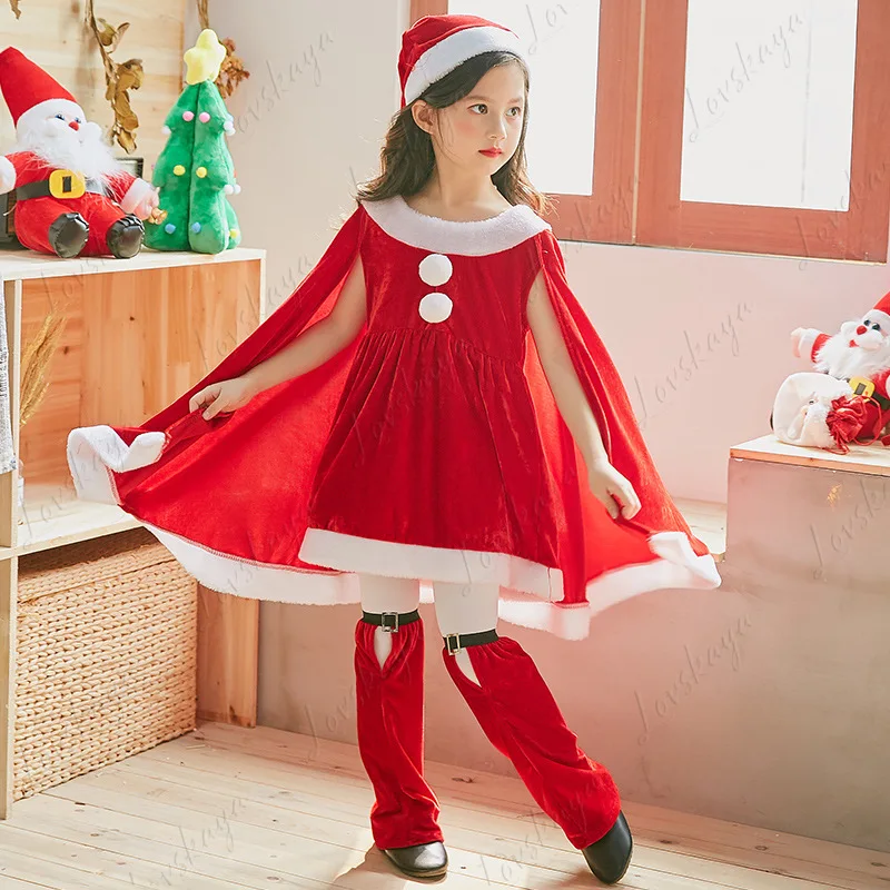 

Рождественская детская одежда для девочек, одежда Санта-Клауса для детского сада, шаль, накидка, платье принцессы