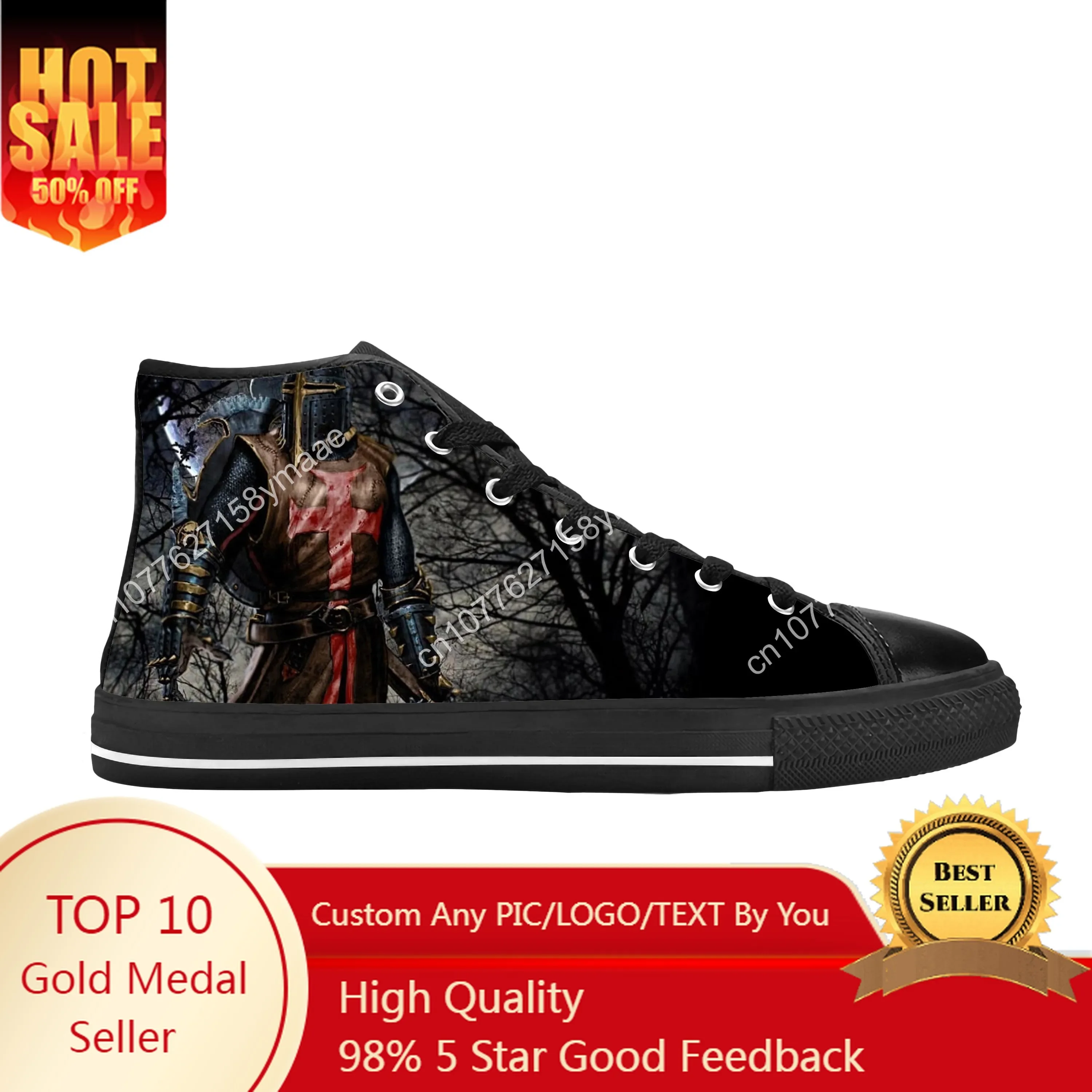 

Hot Knights Templar Warrior Cross Christ Crusader Casual Cloth Shoes High Top Comfortable Breathable 3D Print Men Women Sneakers
