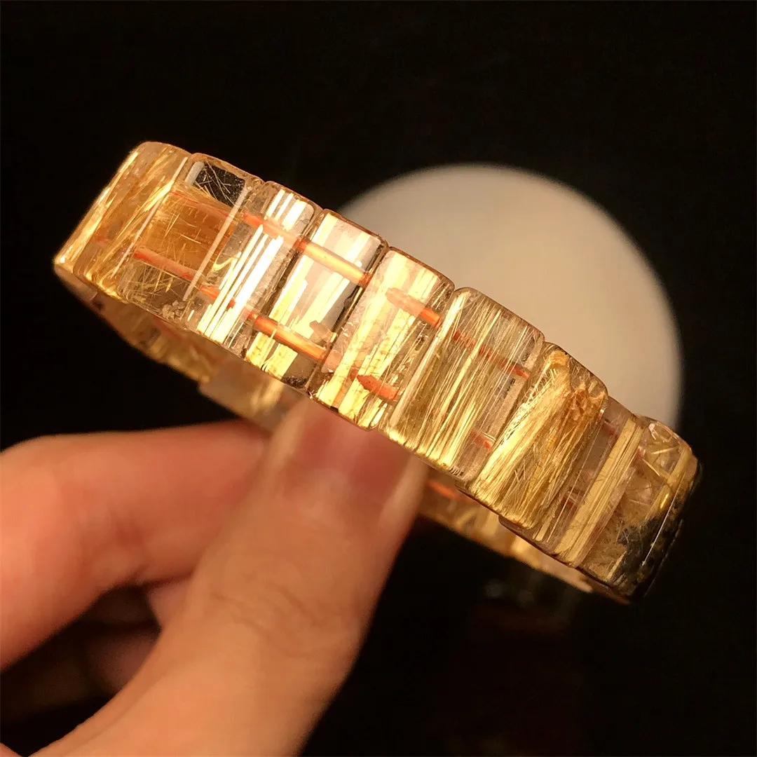 

Natural Gold Rutilated Quartz Bangle Bracelet Jewelry For Women Lady Men Love Gift Energy Crystal 14x7mm Beads Strands AAAAA