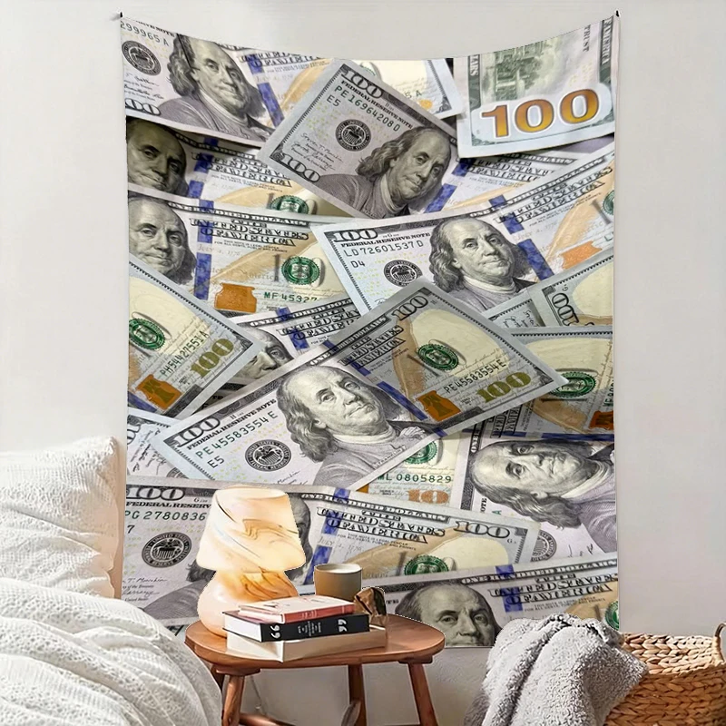 1PC 100 Dollar Bill Art Print Backdrop Banner, Bedroom Living Room Photo Background, Polyester, Home Decor, Wall Art