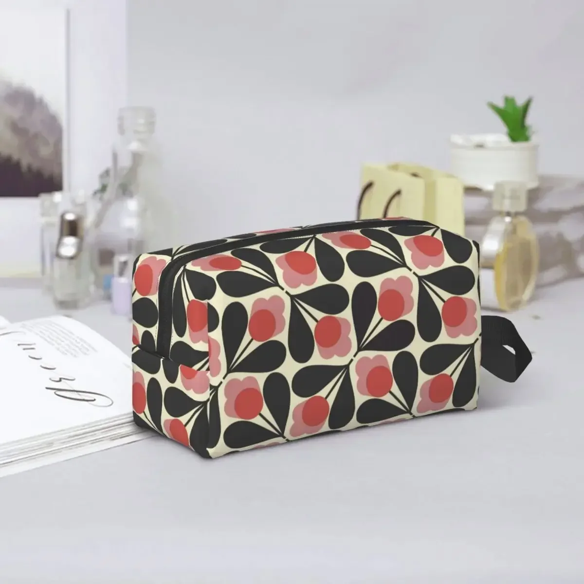 Saco cosmético flor fúcsia personalizado para mulheres, Orange Kiely Print, higiene pessoal de viagem, organizador de maquiagem, armazenamento Lady Beauty, estojo Dopp Kit