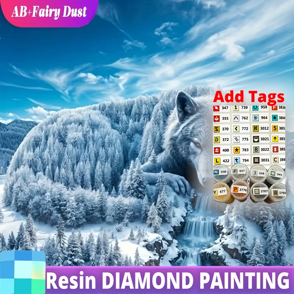 AB Fairy Dust Resin Diamond Painting Wolf Animal DIY Pattern for Adults Beginners Cross Stitch Kits Dog Diamond Mosaic Tree Holi